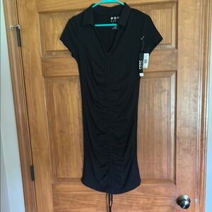 Poof! Black Ruched Dress. NWT Size L